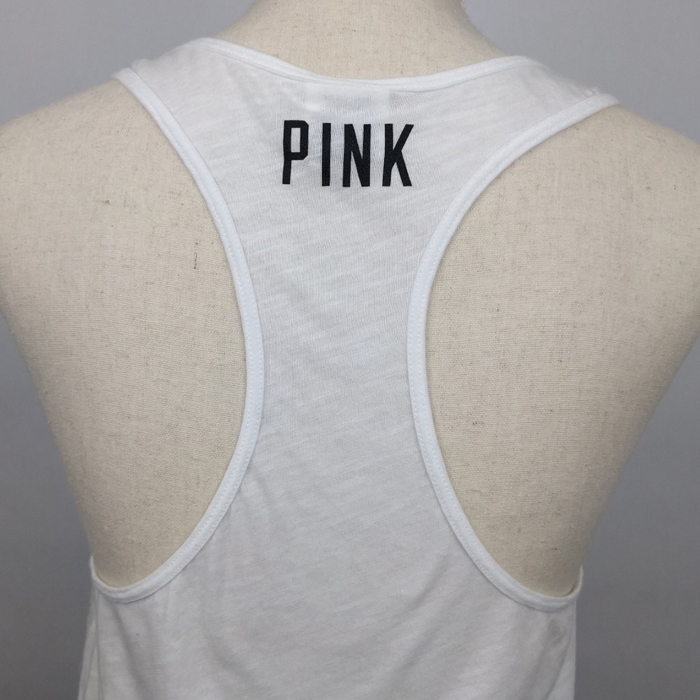 VS PINK Clear Sequined American Flag Size 2 white racerback tank top - Picture 6 of 8